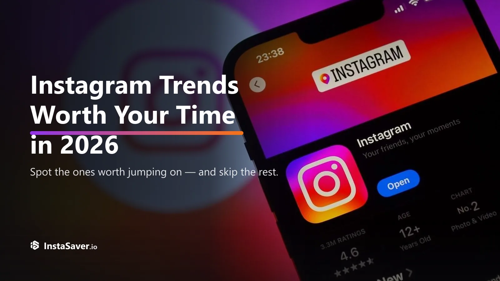 A phone showing Instagram in front of a colorful Instagram logo backdrop